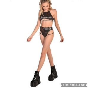 NEW iHeartRaves Shimmering Snakeskin Underboob Halter Top & High Cut Bottoms Set